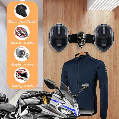 Metal Helmet Wall Mount for 2 Full Face Helmets, Garage Organizer & Gear Rack with Removable Skull Art, Ideal Gift for Father’s Day