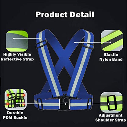 Reflective Strap Safety Vest Gear - 2-10 Pack Adjustable High Visible Reflective Running Gear for Women Men Night - color: Blue x10