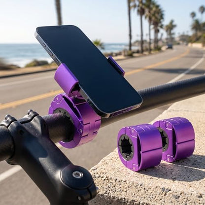 2 Pack Universal Aluminum Bike Phone Mount Anti-Shake Motorcycle Cell Holder for Phones CNC Metal Handlebar Bracket for Road & Mountain Bikes-Purple - color: Purple