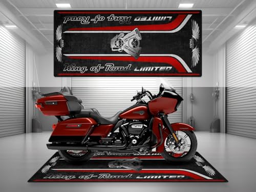 MPM Motorcycle Mat for King of Road Limited Washable Non - Slip Oil & Water Resistant Parking Pitmat for Garage, Showroom, Worksho | Red Rock Vivid Black - Size 1 : 86.6 x 39.4/220 x 100 cm - color: Red Rock Vivid Black, size: Size 1 : 86.6 x 39.4 "/ 220