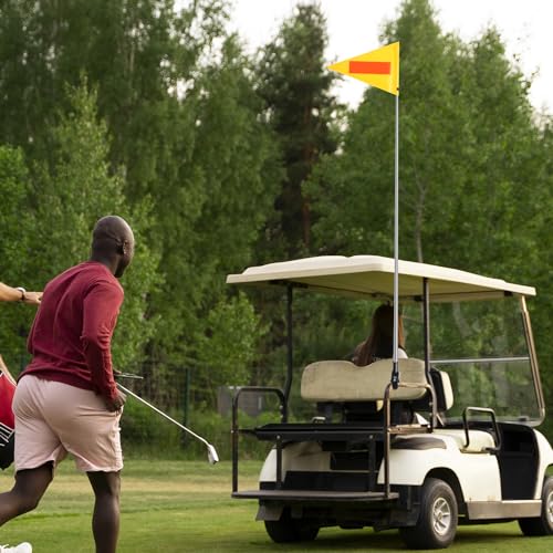 Golf Cart Flag Pole Reflective Safety Flag 8.6 x 11.8 Inches Yellow Triangular Flag with 9.8 inches Pole and 8mm Buckle - color: Yellow
