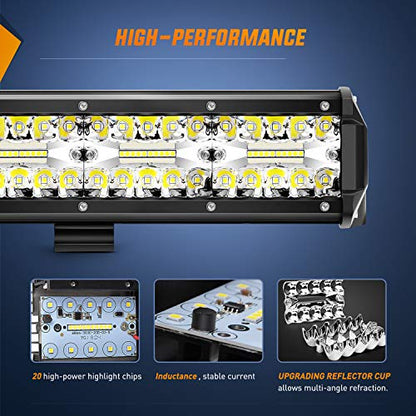 Nilight 20Inch 420W Triple Row Spot Flood Combo Led Light Bar Work Driving Lamp 2Pcs 4Inch 60W Cube LED Pods Lights for Trucks with Off-Road Wiring Harness Kit-3 Leads - color: White - 20Inch Light Bar + 2Pcs 4Inch Pods + Wiring Harness