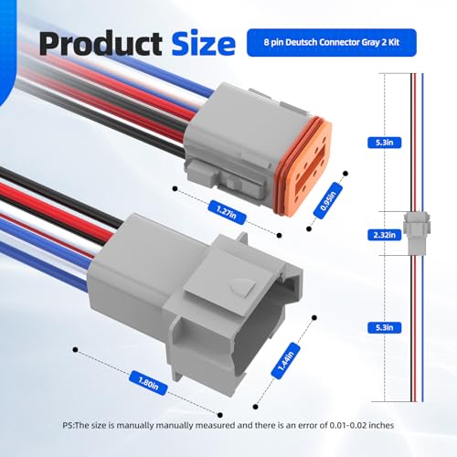 8 Pin Deutsch Connector, Hoodutric 16AWG Gray Male Female Wiring Harness DT Pigtail 8 Wire Waterproof Connector with Heat Shrink Tubing Electrical Tape for Car Truck Motorcycle Boat-2 Kit - style: 8Pin Gray 2 Set
