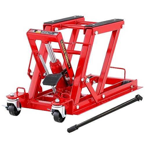 BIG RED Hydraulic Motorcycle Lift Jack with 1500LBS Load Capacity, Powersports Lift Table Operated ATV Dirt Bike Scissor Jack Stand, Fit for Motorcycle UTV Snowmobile, Red, T64017 - size: red hydraulic motorcycle lift jack