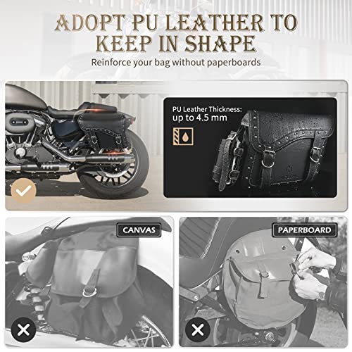 NICECNC Motorcycle Saddle Bags, PU leather Saddlebags, Reinforced Straps & Saddle Piece with Cup Holder, Throw Over Saddle Bag Side Bags Universal Accessories bags, Black - size: 25L-Black