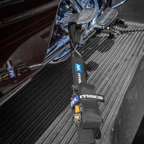 2" x 6' ATV & Motorcycle Ratchet Strap Pack - 4 Tie-Down S-Hook Straps, Soft Loops, Strap Bands & Duffle Bag - 3,335 lb. WLL - Black - color: black