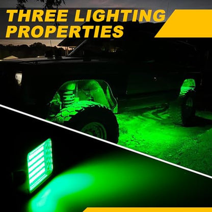 Nicoko 4Pods Pure Green LED Rock Lights 72w high Power Rock Lights Neon Underglow Light for Car Trucks ATV UTV SUV Boat Underbody Glow Trail Rig Light IP68 Waterproof - size: Pure green rock lights - 4 pack