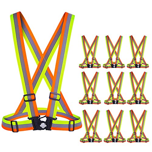 Dazonity High Visibility Safety Vest,10 Packs,Yellow & Orange,Lightweight,Adjustable & Elastic Vest,Hi Vis Reflective Strips, Fit for Men & Women, Construction,Cycling, Runnning, Surveyor, - color: Multicolored-10packs