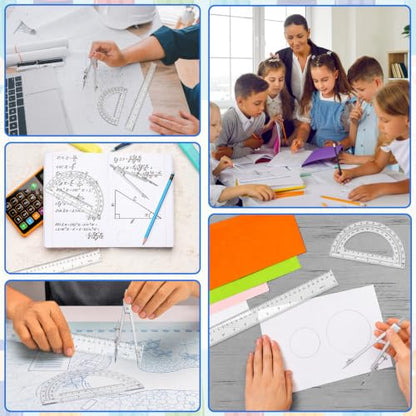 Coopay 3 Pcs Plastic 12 Inch Ruler, Clear Protractor and Compasses Set | Clear Ruler, Protractor and Compass set, Geometry, Durable, Drawing, Measuring, Math, Art, Classroom, School, Student - size: 3 Pcs Geometry Math Tool