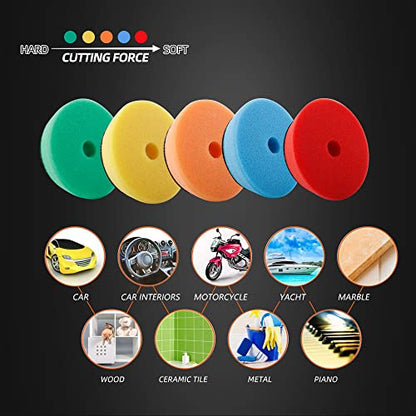SPTA 29pcs Drill Buffing Pad Detail Polishing Pad Mix Size Kit with 5/8-11 Thread Backing pad & Adapters for Car Sanding, Polishing, Waxing (32Pcs Mini Detail Polishing Sets) - color: 32pcs