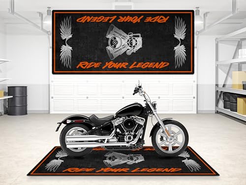 Garage Mat with Ride Your Legend Lettering Chopper, Cruiser and Custom Motorcycles, Parking Mat, Washable Non-Slip Garage and Showroom Floor Carpet | Size 1 : 86.6 x 39.4/220 x 100 cm - size: 3'3" x 7'3" (Oblong)