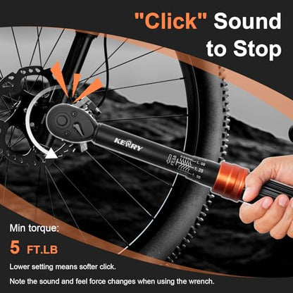 Kerry 3/8 Inch Drive Click Torque Wrench, 5-50 FT.LB/6.8-67.8 Nm, ±3% High Accuracy, Dual Range Scales, Clearly Graduated, Eeasy Read, Hardened Alumium Alloy, 72 Tooth Click Torque Wrench for Bike - size: 5-50FT.LB, style: 3/8"