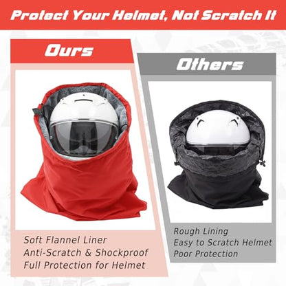 Motorcycle Helmet Bag with Soft Lining & Drawstring Closure, Waterproof Helmet Storage Bag, Large Capacity, Lightweight for Riding Hockey Welding Bicycle Dirt Bike Gear - color: Red