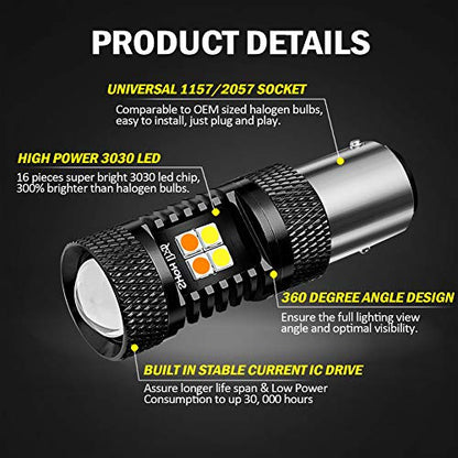 AUXLIGHT 1157 2057 2357 7528 BAY15D P21/5W Switchback LED Bulbs 16SMD Chipsets Parking Lights/Daytime Running Lights/DRL and Turn Signal Lights with Projector replacement, White/Amber (Pack of 2) - size: 1157
