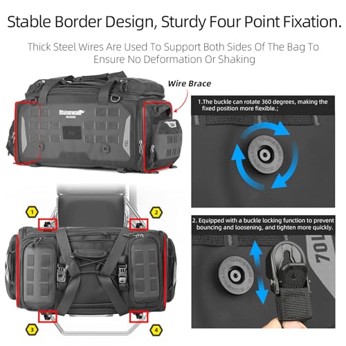 Rhinowalk Motorcycle Tail Bag - Expandable 50-70L Travel Luggage, Sport Saddle Bag, Waterproof Helmet Bag with Rain Cover, Backpack & Molle System-Black - color: Black 50-70L