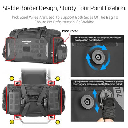 Rhinowalk Motorcycle Tail Bag - Expandable 50-70L Travel Luggage, Sport Saddle Bag, Waterproof Helmet Bag with Rain Cover, Backpack & Molle System-Black - color: Black 50-70L