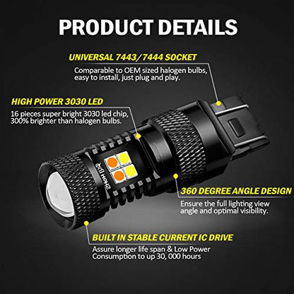 AUXLIGHT 7443 7443LL 7444NA T20 Switchback LED Bulbs 16SMD Chipsets Parking Lights/Daytime Running Lights/DRL and Turn Signal Lights with Projector replacement, White/Amber (Pack of 2) - size: 7443