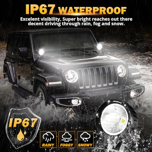 Auxbeam C4 Series LED Pods 4In 72W Round Spot Offroad Light, 2PCS 7200LM Ditch Lights with Wiring Harness Kit Led Pod Lights White Round LED Pods for Truck Jeep Motorcycle SUV ATV UTV Wrangler - color: White Led Offroad Light