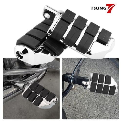 TSUNG Motorcycle Foot Pegs – Male Mount Rider/Passenger Footrests, Wide Higway Foot Rest Pedal Fit for Most V-Twin, Cruiser & Touring Motorcycles (Chrome) - color: Chrome