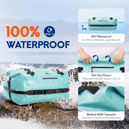 Haimont IPX7 Waterproof Roll-Top Dry Duffel Backpack | 60L/90L Sizes, 500D Tarpaulin, Welded Seams, Mesh Pockets, Boating & Kayaking - color: Ocean Green, size: 60L