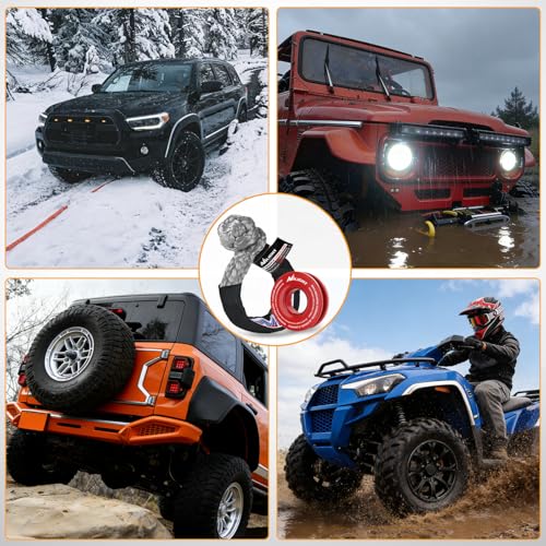 Nilight 2PCS Synthetic Soft Shackle 1/2" x 24" & Recovery Ring Kit - 56,000 LBS Shackle Breaking Strength with 46,000 LBS MBS Snatch Pulley for 4x4 Truck SUV ATV UTV Off-Road Vehicle Extraction (Gray) - color: 2Pc Shackles Grey + Snatch Ring Red