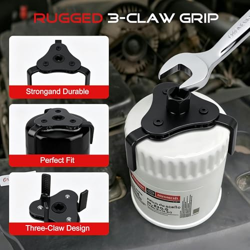 Universal 3-Jaw Oil Filter Wrench Set, Adjustable (55-130mm),Oil Filter Removal Tool, Diameters for 1/2 & 3/8 in Drive,for Engine Filters, Conduit, & Fittings