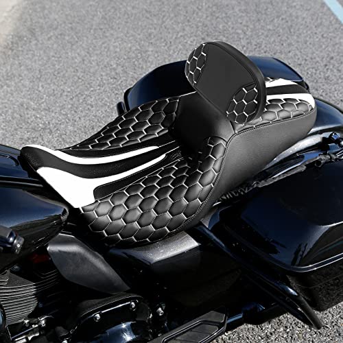 C.C. RIDER Motorcycle Backrest Plug-in Driver Rider Backrest Sissy Bar for Harley Davidson Touring CVO Street Glide Road Glide Electra Glide Road King 2009-2023 - color: Rider Backrest-White Stitching