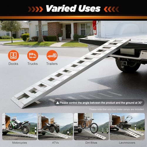 Pair of 80" x 15" Aluminum Truck Car Auto Trailer Ramps 6000lbs Capacity Loading and Unloading Ramps with Crossbar Universal Bike Motorcycle ATV Lawnmower Ramp Hook End - size: 15”W x 80”L