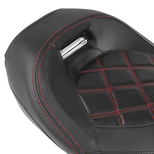 TCT-MOTORPARTS Low-Profile Driver Seat Front Solo Seat Fits for Harley Touring 2009-2023 Electra Street Road Glide CVO Road King Red Stitching - color: Driver Seat Red
