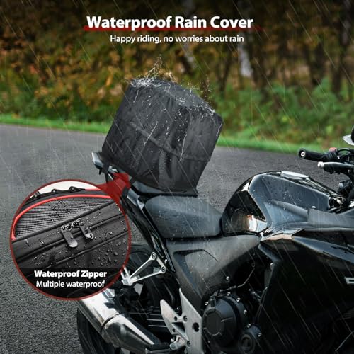 ZZM Expandable Motorcycle Tail Bag, 22L-34L Waterproof Motorcycle Rear Seat Bag with Rain Cover, Dual Use Helmet Bags Storage Backpack for Motorbike Weekender Travel (Jet Black)