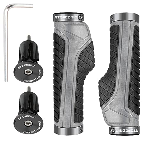 TOPCABIN Ergonomic Bike Grips - Widen Holding Rubber Grips with Aluminum LockGrips for Mountain & Road Bikes - color: Knife Style, Gray/Black (Aluminum Lock Plug)1 Pair