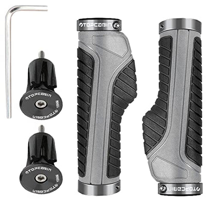 TOPCABIN Ergonomic Bike Grips - Widen Holding Rubber Grips with Aluminum LockGrips for Mountain & Road Bikes - color: Knife Style, Gray/Black (Aluminum Lock Plug)1 Pair