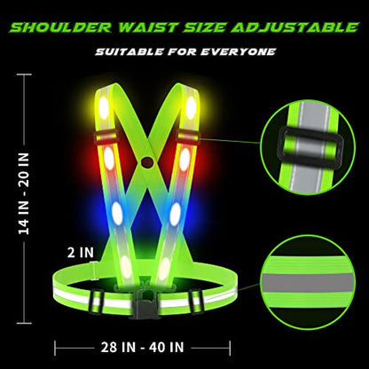 LED Reflective Vest, USB Rechargeable Reflective Running Gear with Safety Lights and Adjustable Size Elastic Band Night Vest Gear Accessories for Men Women Kids