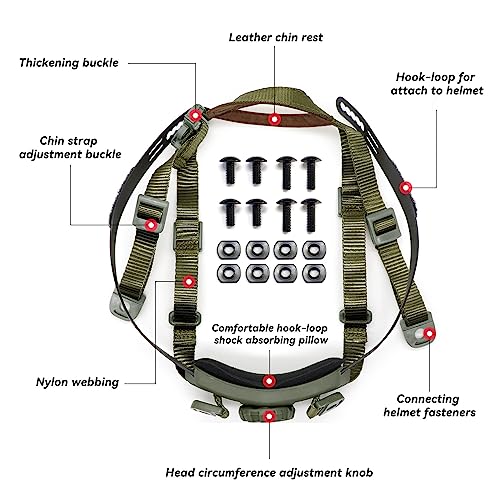 Tactical Helmet Chin Strap Adjustable Dial 4 Points Suspension System with Bolts and Screws for Tactical Fast MICH Bump Helmet Accessory - color: Style 2-Green