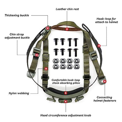 Tactical Helmet Chin Strap Adjustable Dial 4 Points Suspension System with Bolts and Screws for Tactical Fast MICH Bump Helmet Accessory - color: Style 2-Green