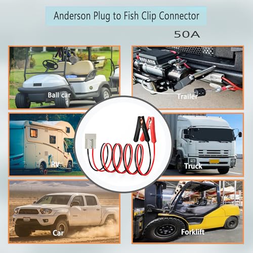 10AWG Battery Alligator Clip with Cable 6.56FT 50A Anderson Connector to Alligator Clip 600V Quick Connector Plug Battery Clip for Trucks,Automobiles,forklifts（2M） - size: Anderson-Clip 2m(Tinned Copper Wire)
