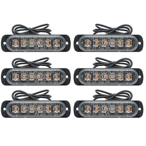 Riloer Amber/White Emergency Strobe Lights 1-Pack, High Brightness Hazard Flashing Strobe Light Bar for Off Road Vehicle, ATVs, Truck, Universal 6-LEDs 18W Surface Mount Warning Light