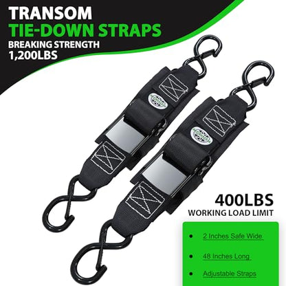 STARLEAPARTS Transom Tie Down Kits (2PK) -2" x 48" Boat Transom Straps - 1,200lb Break Strength Boat Straps for Trailer, Boat or Kayak Secure(Black) - color: Black