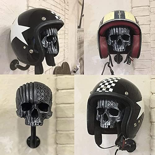 Personalized Cool Wall Mount Motorcycle Skull Helmet Holder, Skull with Beard-Helmet Rack,Removable Resin Crafts Motorcycle Helmet, Hanger for Coats, Bike,Baseballs and Rugby Helmet Caps, - color: B