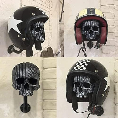 Personalized Cool Wall Mount Motorcycle Skull Helmet Holder, Skull with Beard-Helmet Rack,Removable Resin Crafts Motorcycle Helmet, Hanger for Coats, Bike,Baseballs and Rugby Helmet Caps, - color: B