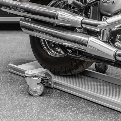 Black Widow Pro Motorcycle Dolly Strong Lightweight Aluminum 1,500 lb. Weight Capacity Fully Adjustable Kickstand Plate Locking Casters