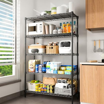 45" W Storage Shelves 5 Tier Wire Shelving, Adjustable Metal Shelving Unit with Shelf Liners, 1875LBS Heavy Duty Storage Rack for Garage Pantry Kitchen Commercial, 45" W x 16" D x 72" H, Black - size: 45" W x 16" D x 72" H-5 Tier