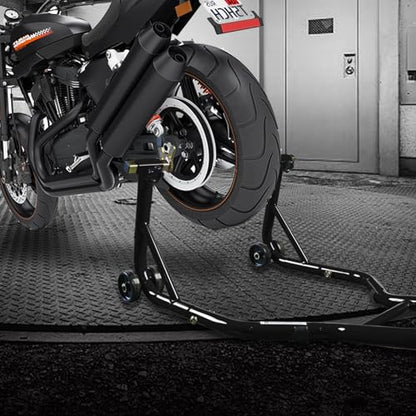 Big RED Motorcycle Stand 500LB, Adjustable Sport Bike Front and Rear Wheel Lift Stands, Fit for Yamaha, Kawasaki, Honda, Suzuki, Black, U+L - color: Black