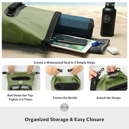 STOVER 5/10/25/30/40/55L Waterproof Dry Bag- Roll-Top Backpack w/Phone Case- Kayaking, Hiking, Camping, Boating- Men/Women - color: 30l Green (With Phone Case), size: 30L