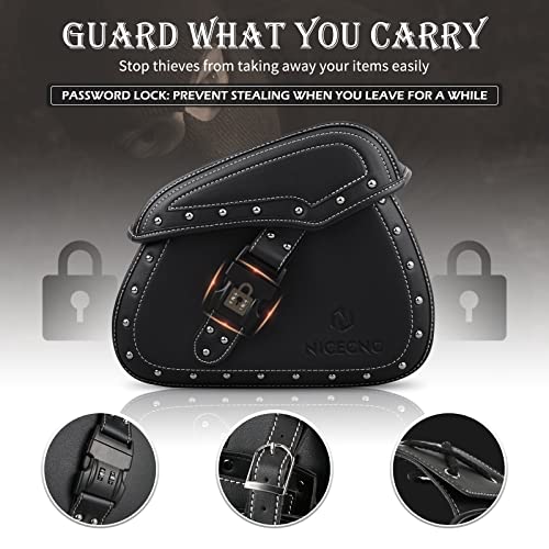 NICECNC Motorcycle Saddle Bags, PU Leather Saddlebags, Reinforced Straps & Saddle Piece, with Cup Holder & Lock, Throw Over Saddle Bag Side Bags, Black - color: Black