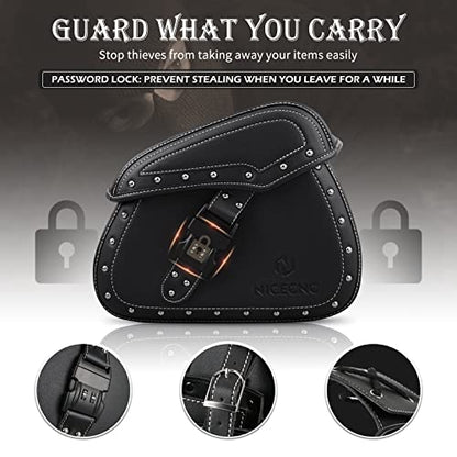 NICECNC Motorcycle Saddle Bags, PU Leather Saddlebags, Reinforced Straps & Saddle Piece, with Cup Holder & Lock, Throw Over Saddle Bag Side Bags, Black - color: Black