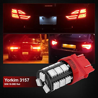 Yorkim 3157 Red LED Light Bulbs, 3056 3057 3156 3157 4157, 360 Degree Lighting Angle, Super Bright, Non-Polarity Design, Easy to Install - color: Red, size: 3157/3156