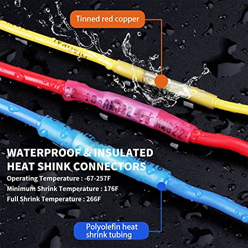 100 Pcs Yellow Heat Shrink Butt Connectors, 12-10 AWG Waterproof Crimp Terminals Electrical Wire Connectors Splice for Marine, Cable, Wiring Tool, Automotive - size: 12-10 AWG