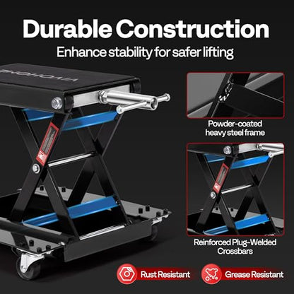 VIVOHOME 1100 Lbs Motorcycle Lift Jack, Steel Wide Deck ATV Scissor Lift with Dolly Wheels & Hand Crank, Bike Garage Repair Hoist Stand for Maintenance, Black - color: Black