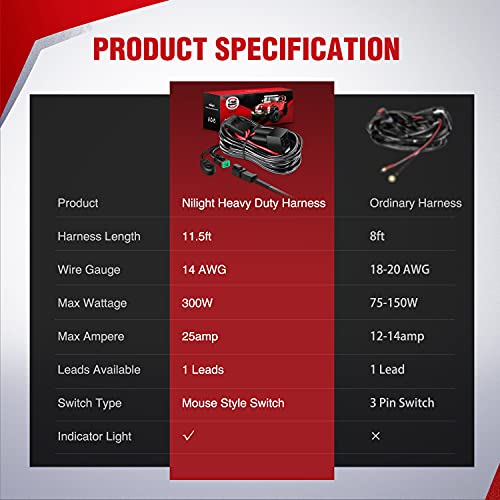 Nilight 10018W 14AWG DT Connector Wiring Harness Kit Bar 12V On Off Switch Power Relay Blade Fuse for Off Road LED Work Light-ONE Lead - size: 14AWG Wiring Harness-1 Lead